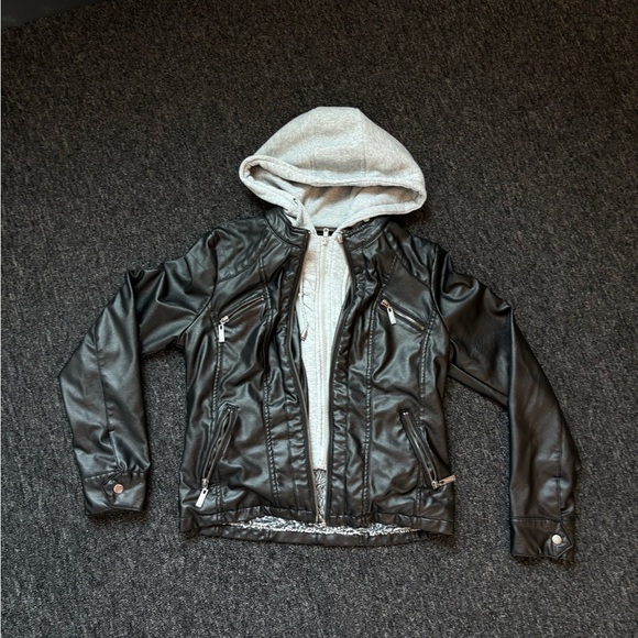 L2 Black Biker Jacket With Built In Gray Zip Up Women's Size Medium - Picture 2 of 4